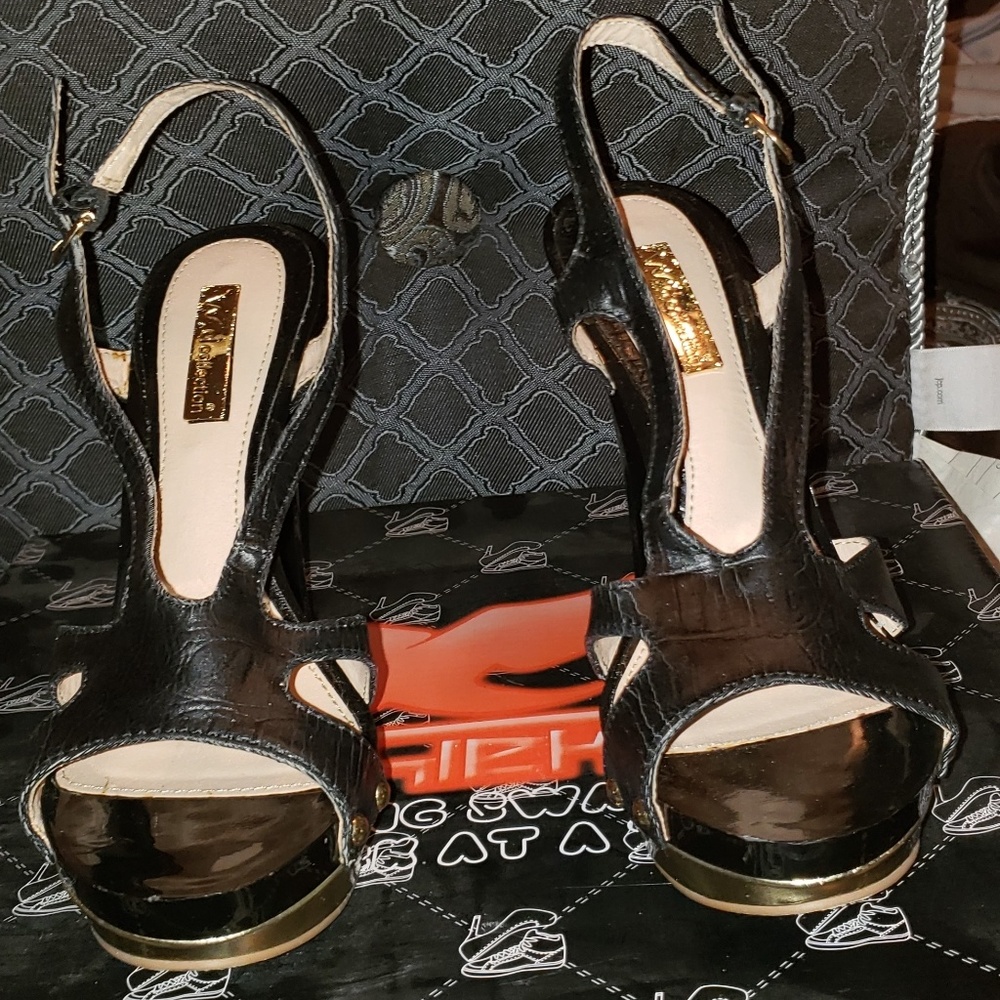 Black and gold heels